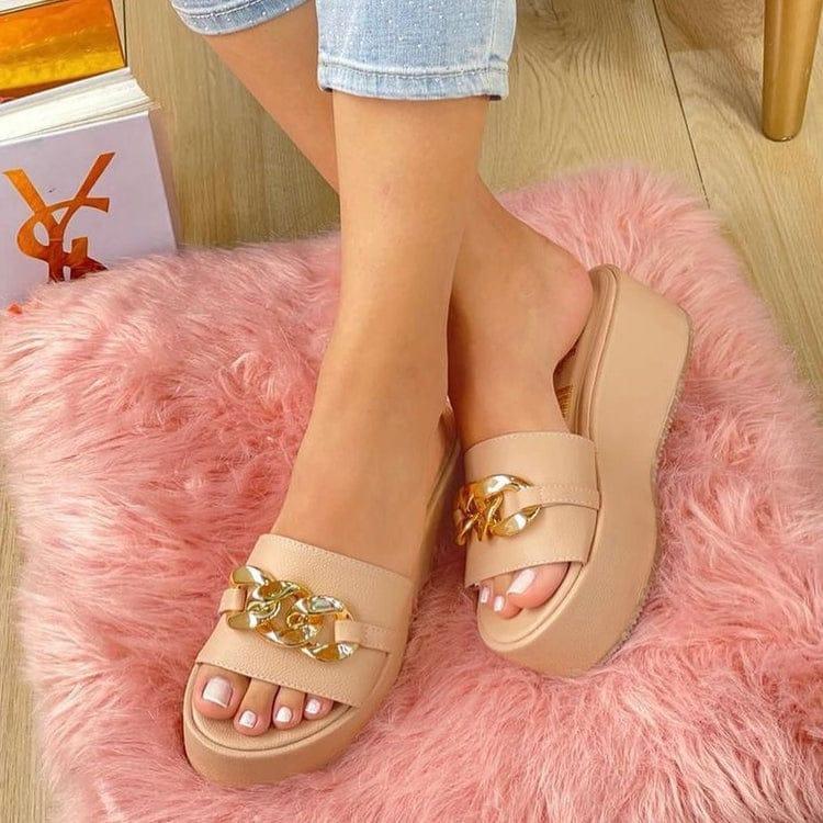 Woman Casual Synthetics Leather wedge Heels- 1pc - Beige