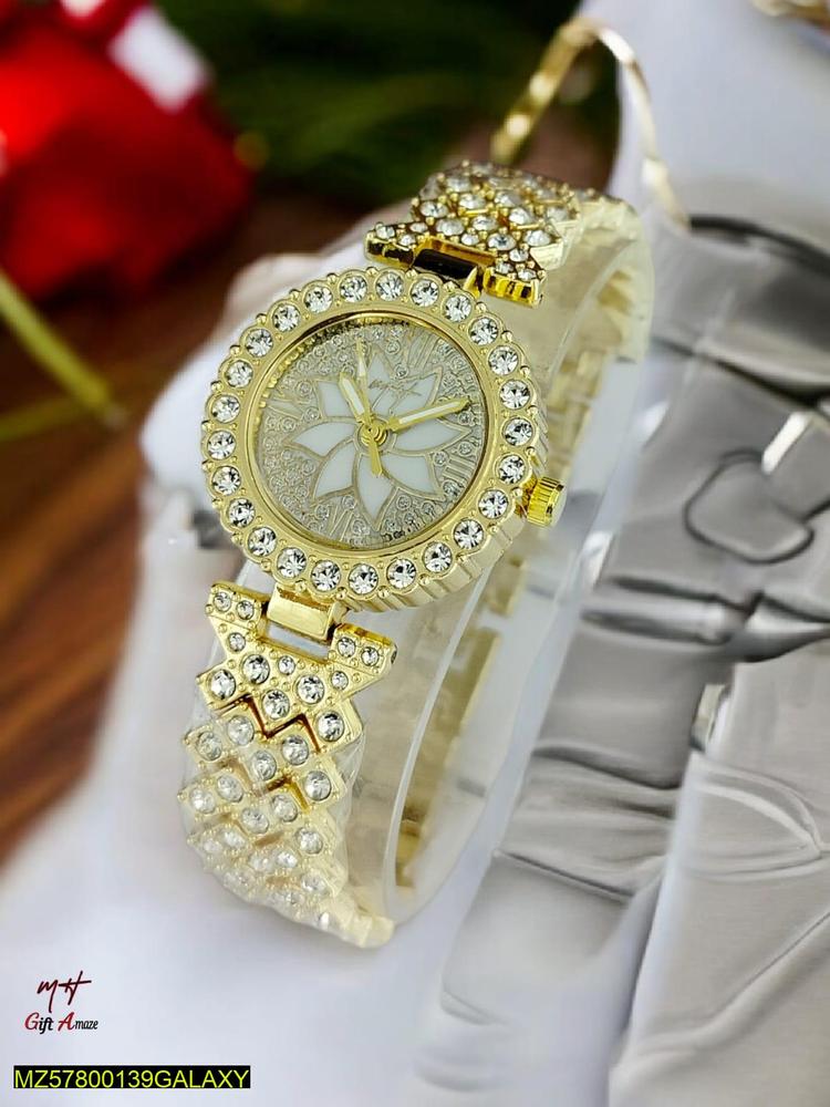 WOMEN'S GOLDEN BEADS CHAIN STRAP WATCH