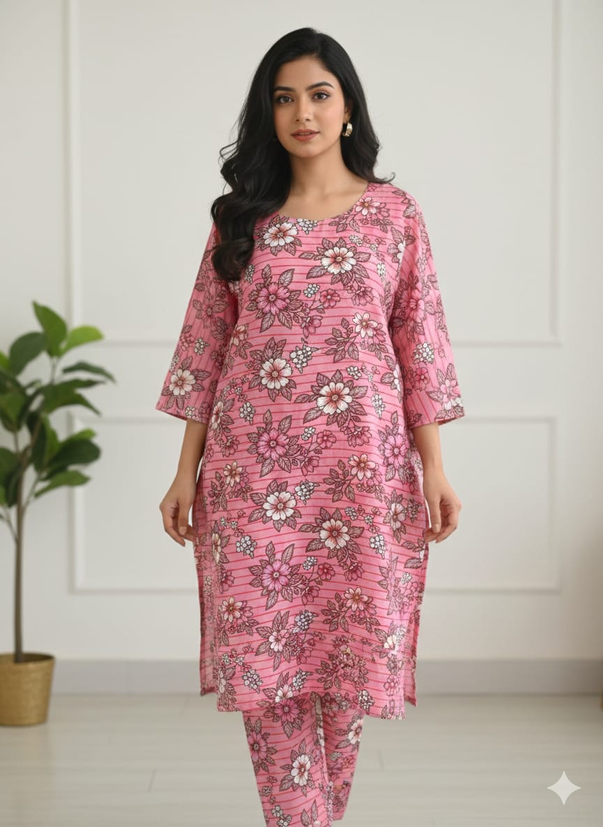All-Over Floral Print Poly-Cotton 2-Piece Suit – 4-Meter Unstitched Fabric