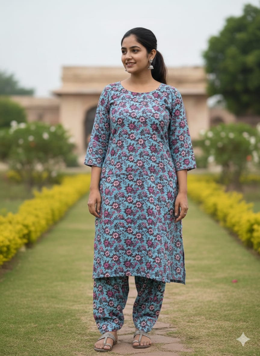 All-Over Floral Print Poly-Cotton 2-Piece Suit – 4-Meter Unstitched Fabric